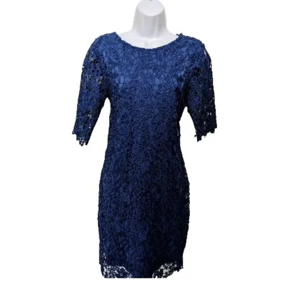 chinese dress ladies Nina Leonard Scoop Neck Crochet Lace Sheath Dress main image 1